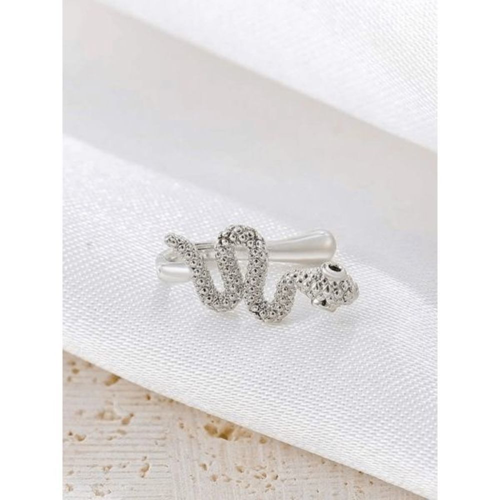WHITE GOLD-PLATED SNAKE NOSE CUFF/RING - Picture 2 of 4